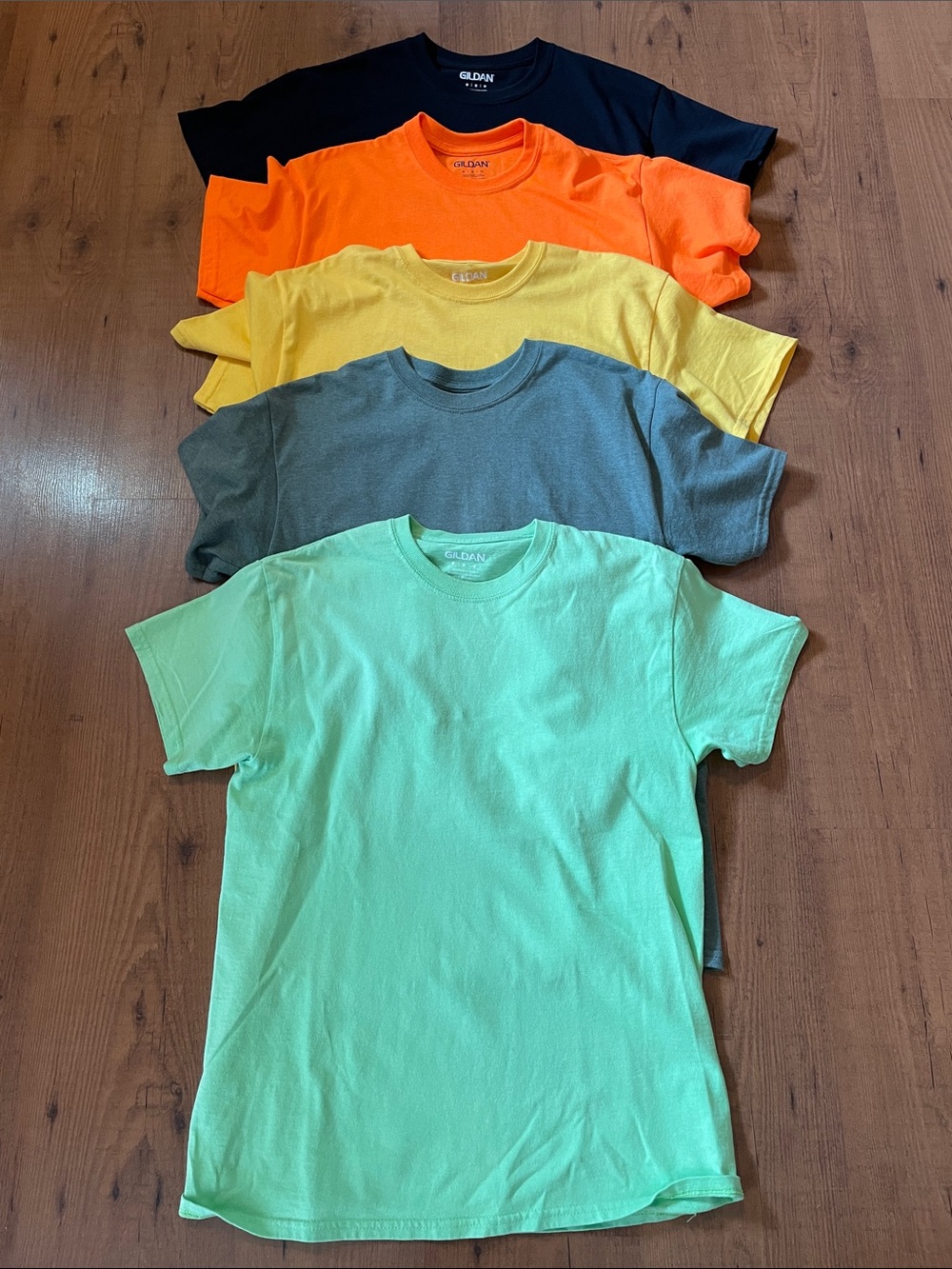 Gildan Crewneck Tee Set - Spring Green, Heathered Olive, Yellow, Orange, Black